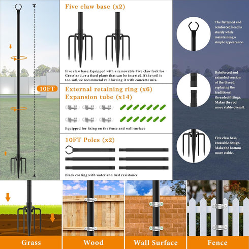 2 Pack Poles,10 (10FT 2 Pack) Mutovlin String Light Ft Light Poles for Outside String Lights,Outdoor Lights Pole