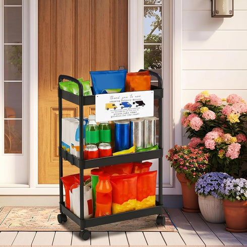 BrightRow 2 Set, 3-Tier Pcs Delivery Driver Snack Station Rolling Snack Cart with Handle Wheel Thank You to Our Amazing