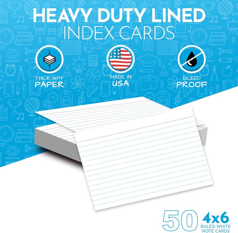 Home Advantage 4x6 Ruled Index Cards - 50 Pack Lined Notecards Made with Heavy Duty Cardstock for Flashcards