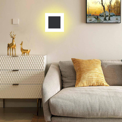 10W Non-Dimmable 3000K Kawell Square Acrylic LED Wall Sconce Hardwired Black Wall Light Fixture for Bedroom, Living