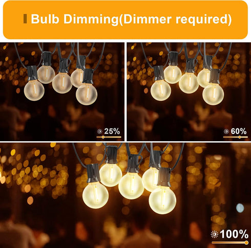 55FT 26 Dimmable G40 Bulbs, 2200K E12 OHLUX Outdoor String Lights, Shatterproof LED Patio Lights with Plastic