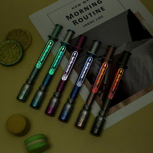 Exasinine Syringe Pens Luminous Syringe Gel Pen Light Pen Beautiful Ballpoint Pens for Gift School and Office Party Supplies 6 Colors(6 Pcs) by Exasinine