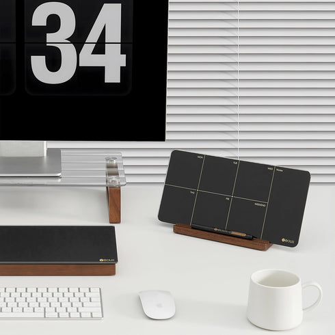 Desktop Black Glass Weekly Planner Dry Erase Whiteboard, 12x6" with Detachable Wood Stand, Small Portable Week Calendar