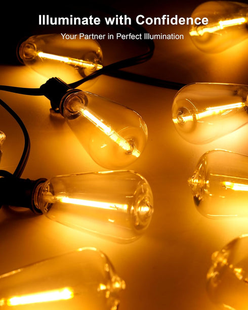 50FT IP65 27 Bulbs, Dimmable ST38 Patio String Lights Plug in LED Outdoor String Lights with Waterproof Connectable