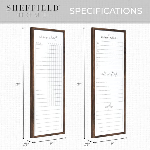 Sheffield Home Set of Two Family Planner Dry Erase Boards, 9 x 21 Inch, Chore Chart, Shopping List, Weekly Meal Planner