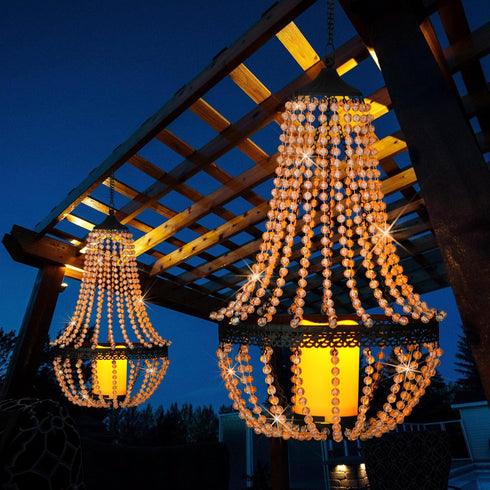 SUNNYPARK Hanging Candle Lantern Outdoor, 27 Battery Operated Modern Clear Acrylic Crystal Chandeliers