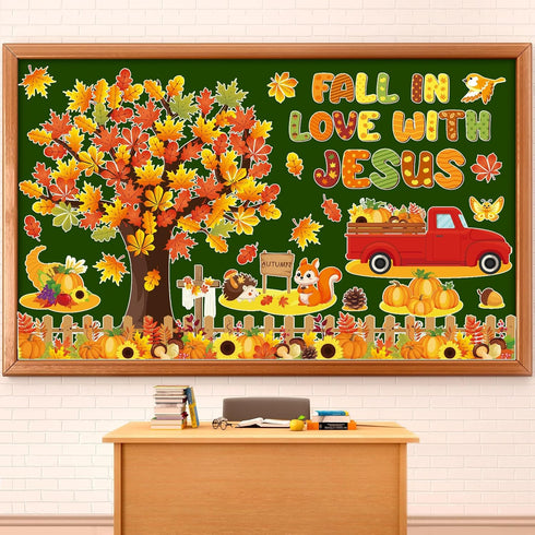 gisgfim Fall Bulletin Board Decorations, Fall in Love with Jesus Paper Cutouts, Christian Autumn Classroom Decor