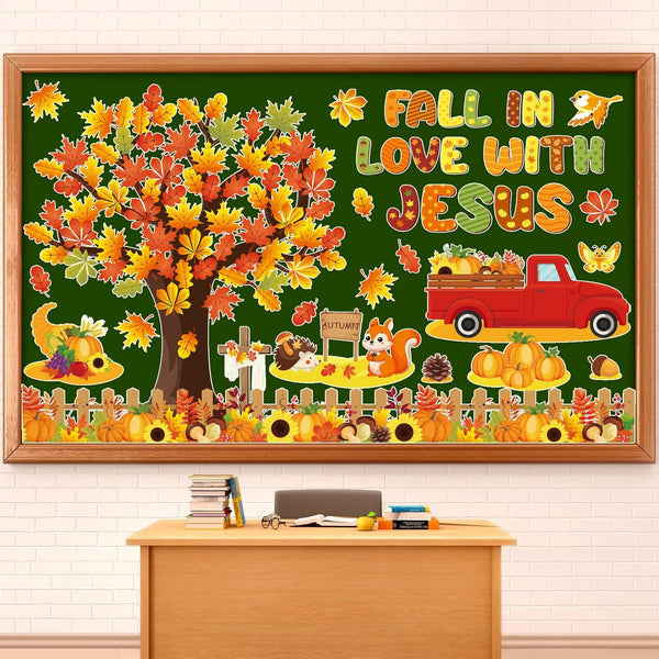 gisgfim Fall Bulletin Board Decorations, Fall in Love with Jesus Paper Cutouts, Christian Autumn Classroom Decor
