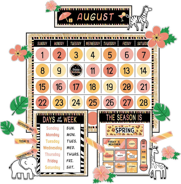 Safari Jungle Animal Calendar Bulletin Board Set - CTP Bulletin Board Calendar, Seasons, Weather Chart for Classroom