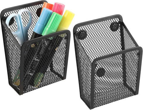 Magnetic Pencil Holder, Mesh Stainless Steel Pen Basket, Metal Storage Organizer for Writing Utensils, Home, Office,