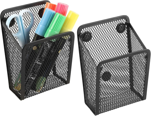 Magnetic Pencil Holder, Mesh Stainless Steel Pen Basket, Metal Storage Organizer for Writing Utensils, Home, Office,