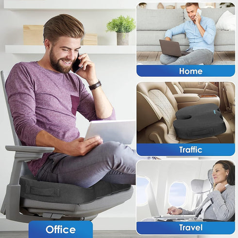 Tailbone TushGuard Seat Cushion for Office Chair Memory Foam Non-Slip Cushion Back, Coccyx, Sciatica, Pain Relief Butt