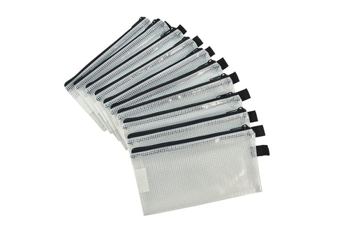 Sax Mesh Tool Case Pouches - 5 x 9 inches, Clear with Black Trim, Pack of 10
