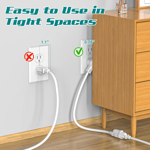 2 Pack 2FT/24Inch Power Extension Cord, Heavy Duty 16 AWG, Waterproof, Flexible, Indoor Use, White