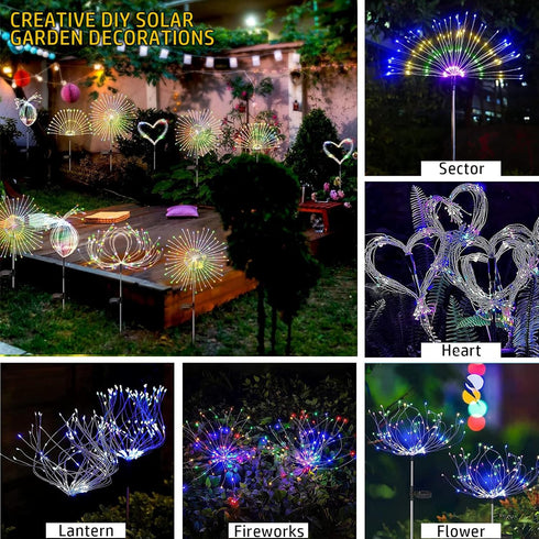 2 Pack Solar Firework Lights 150 LED 8 Modes Solar Garden Lights for Outside Waterproof Decorative Stake