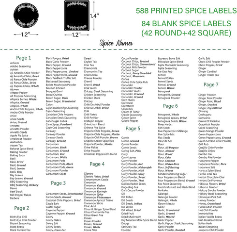 672 1.2" Set Preprinted Spice Labels Book with AZ Index, Minimalist Black Round Stickers for Kitchen Jars, Waterproof