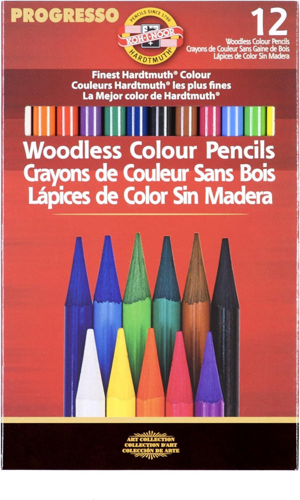 Koh-I-Noor Progresso 12-Pencil Set, Assorted Colored Woodless Colored Pencils (FA8756.12)