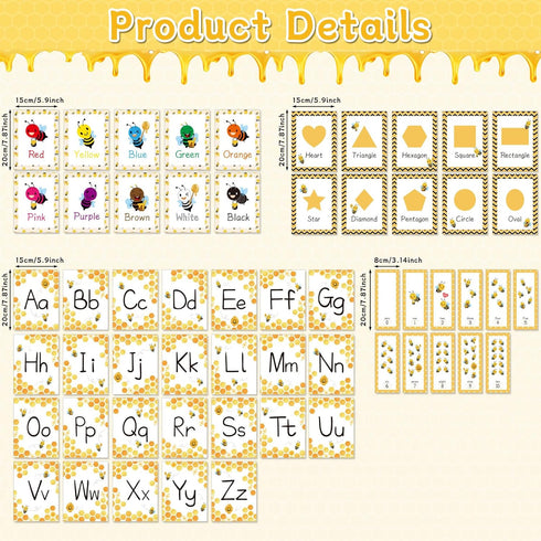 Bee Theme Bulletin Board Decoration Alphabet Colors Shapes Numbers Educational Cards for Toddlers Bee Theme Classroom Supplies Honeycomb Flash Cards Bulletin Board Decoration Poster for Preschool