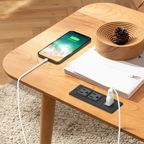 Kungfuking Recessed Power Strip - Conference Outlet Desktop Power Grommet with 2-Socket & 2-USB Ports