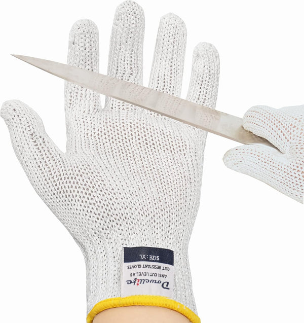 Dowellife Level 8 Cut Resistant Gloves, Food Grade Knife Safety Gloves for Kitchen Slicing, White, X-Large