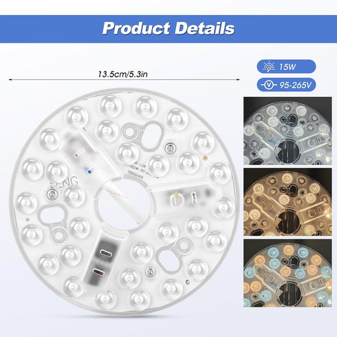 5.3 Inch 15W Dimmable 3CCT 3000K 4200K 6500K Ceiling Fan LED Light Replacement, Ceiling Fan Light Kit, Ceiling Light