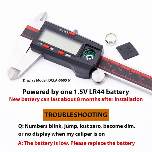 VINCA Digital Caliper, DCLA-1205, 0-12 Inch/300mm, Stainless Steel with Large LCD Screen
