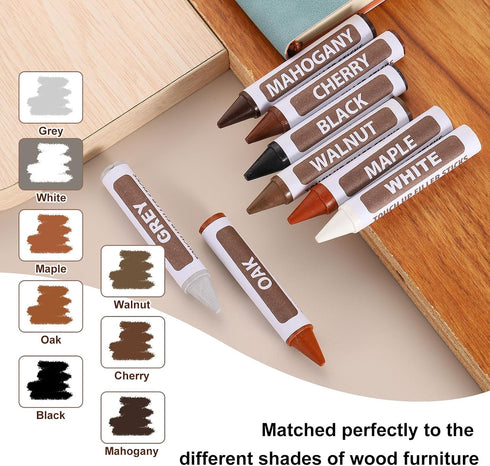 12 uxcell Furniture Repair Wood Markers, Pcs Walnut Touch Up Filler Sticks, Wood Wax Pen Crayons for Scratches, Wood