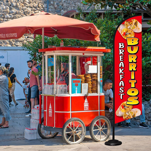 HunnmingRe 15 ft Breakfast Burritos Feather Flag Kit Breakfast Burritos Sign Mexican Food Swooper Flag Banner