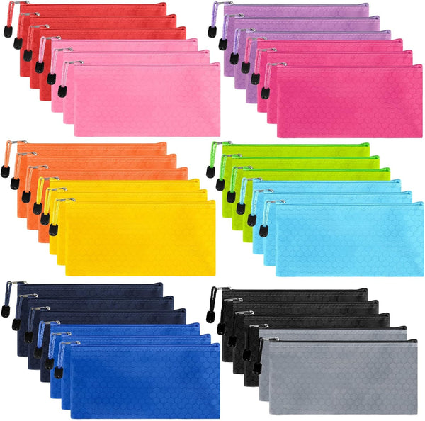 EOOUT 35pcs Zipper Pouches, Waterproof Bill Size Pencil Case Bags for Office Supplies and Travel Accessories in 12