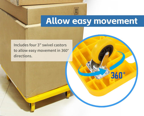 50840 300-lb 4 19-1/2" 14-1/2" MaxWorks High Visibility Yellow Capacity Movers Dolly with Swivel Casters, x Platform