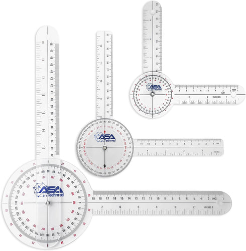 ASA TECHMED Goniometer Set, 3 Pcs, 12, 8, 6 Inch Medical Spinal Angle Protractor