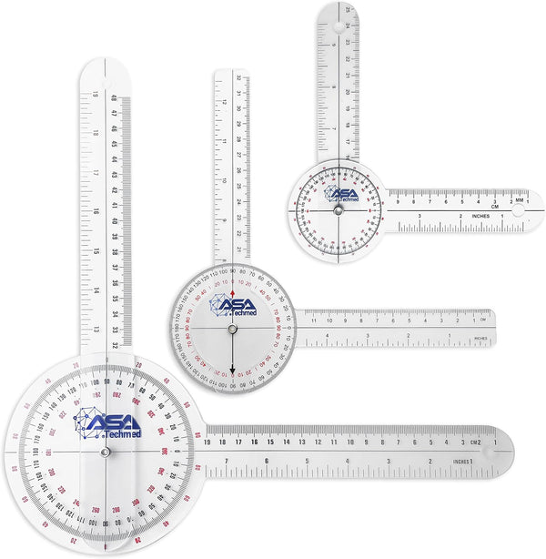 ASA TECHMED Goniometer Set, 3 Pcs, 12, 8, 6 Inch Medical Spinal Angle Protractor
