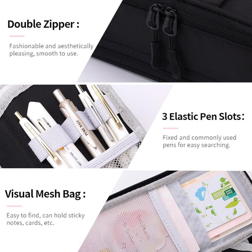 CICIMELON Large Pencil Case - Big Storage Pen Pouch Bag with Compartment for School Supplies, Upgraded Black