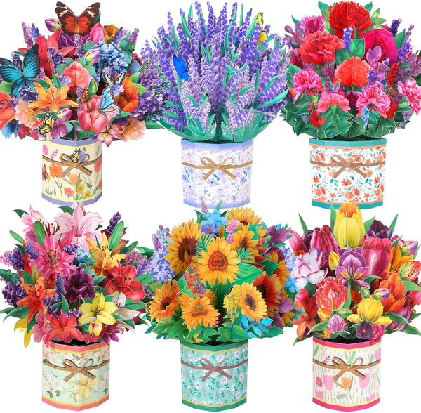 6 Pack Paper Flower Pop Up Cards, Flower Bouquet Card Popup 3D