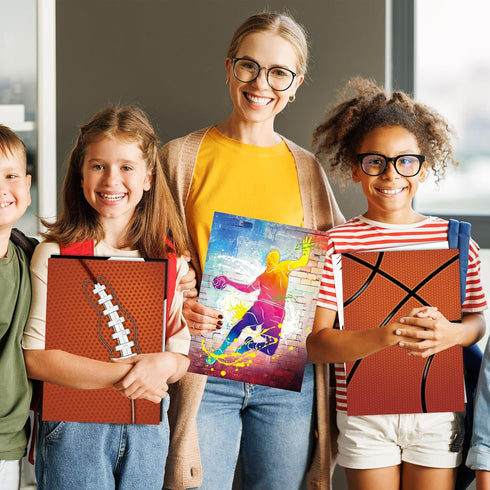 Sport Pocket Folders, Basketball Football Theme, Back to School Supplies, 12 Count, 8.6 x 11.8 Inch