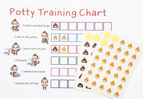 50 Potty Training Sticker Chart Reward- Monkey Design for Toddler Girls and Boys, Toilet Seat Motivational Weekly