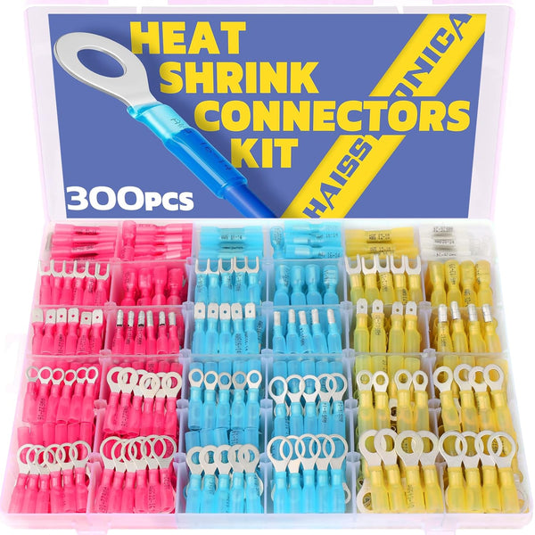 haisstronica 300PCS Heat Shrink Wire Connectors-Marine Grade Butt Connectors-Electrical Connectors Kit of Tinned