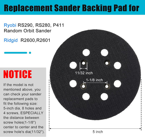 2 Pieces 5 Inch 8 Hole Hook and Loop Orbital Sander Replacement Pad Backing Pad (Black)