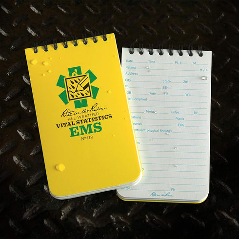 Rite in the Rain Weatherproof EMS Notebook, 3" x 5", Yellow Cover, Vital Stats Pages