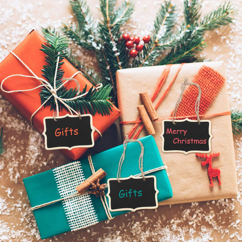 Chalkboard Tags Hanging Wooden Signs, 3.35 x 2.36 Inch Mini Wood Chalkboard Labels (12 Pieces)