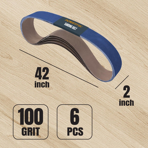 POWERTEC 2 x 42 Inch Zirconia Sanding Belts, 100 Grit, 6PK for Belt Sander, Woodworking, Metal Grinding