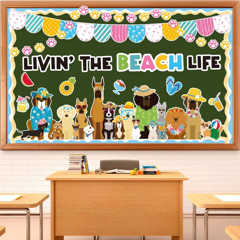 Summer Dog Bulletin Board Decorations Hawaiian Dog Theme Classroom Border Set Cute Puppy Paper Cutouts