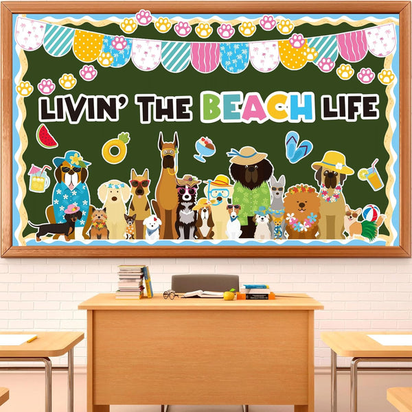 Summer Dog Bulletin Board Decorations Hawaiian Dog Theme Classroom Border Set Cute Puppy Paper Cutouts