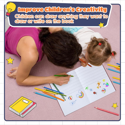 Henoyso 12 Pcs Primary Composition Notebook, K-2, 9 3/4 x 7 1/2 Inch, Blank Writing Book for Kids, 60 Page Writing