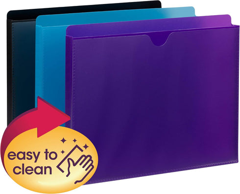 Smead Poly File Jacket with Clear Sleeve, Straight-Cut Tab, 1" Expansion, Assorted Colors, 6 per Pack