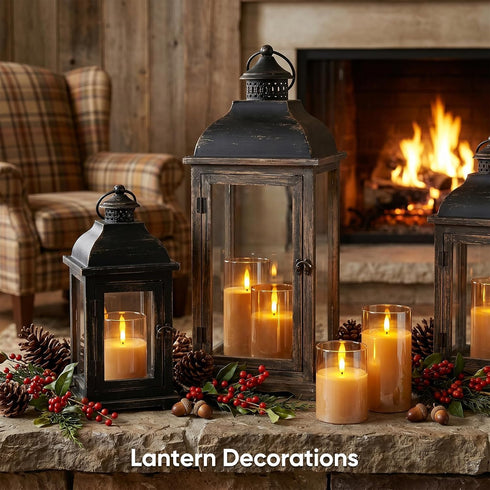 5plots 3D Set 3, D3 H4 5" 6" Glass Battery Operated Gold Flameless Candles with Remote Timer, Wick Real Wax Pillar Led
