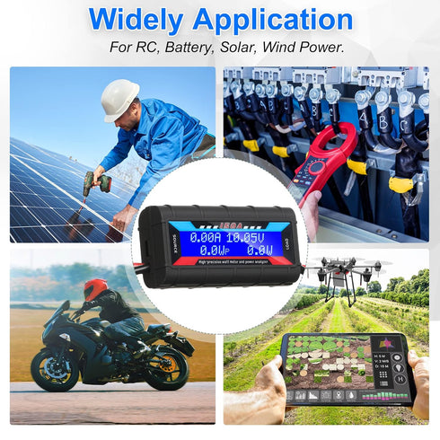 Yunsailing 2 Pcs High Precision Watt Meter Power Analyzer Battery Consumption Monitor with Backlight Digital LCD Screen