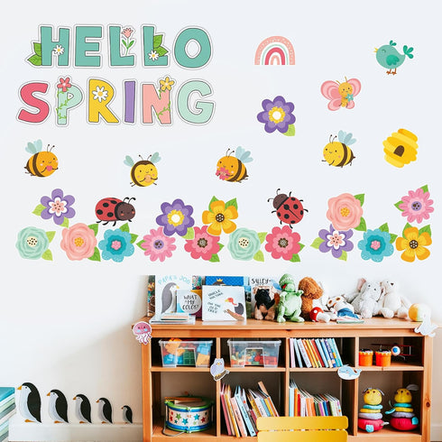 Hello Spring Bulletin Board Flower Cutouts, Floral Decoration for Kindergarten School Spring Party Supplies