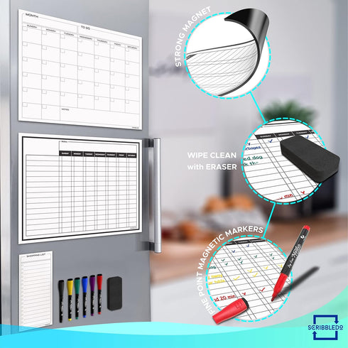 Magnetic Chore Chart for Kids, 13” X 17” Dry Erase Board - Behavior Reward Planner for Multiple Kids with 6 Markers