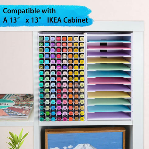 SANFURNEY Cardstock Organizer, 12 Tier Scrapbook Paper Sorter for 6" x 6" Sheets, Desktop Holder, White